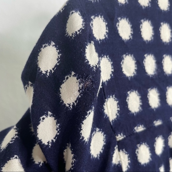 𝅺11•1•tylho Anthropologie Navy Blue Polka Dot Wrap Dress - Picture 8 of 11